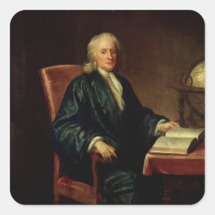 Portrait von Isaac Newton, c.1726 Quadratischer Aufkleber