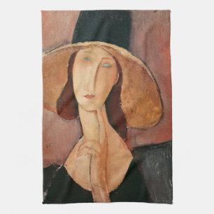 Portrait von Jeanne Hebuterne in einem großen Hut Geschirrtuch
