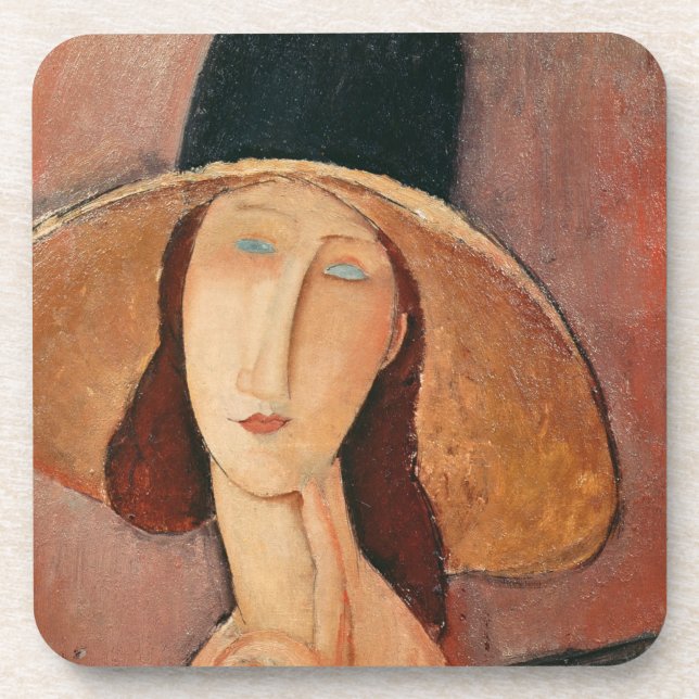 Portrait von Jeanne Hebuterne in einem großen Hut Getränkeuntersetzer (Vorderseite)