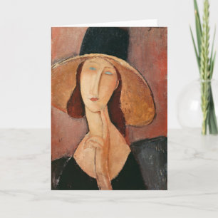 Portrait von Jeanne Hebuterne in einem großen Hut Karte