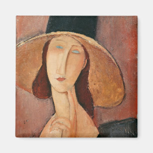 Portrait von Jeanne Hebuterne in einem großen Hut Magnet