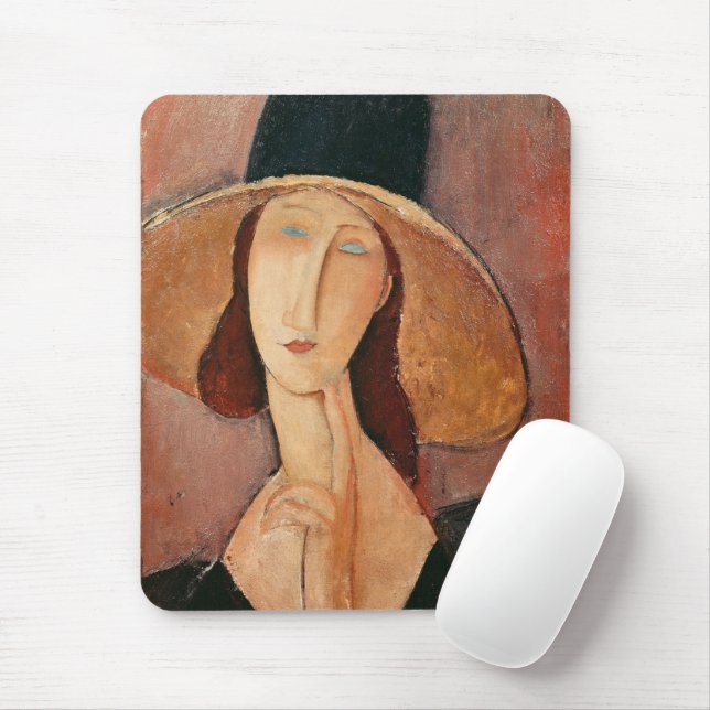 Portrait von Jeanne Hebuterne in einem großen Hut Mousepad (Mit Mouse)