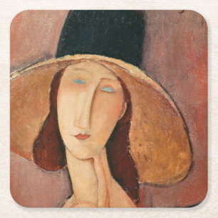 Portrait von Jeanne Hebuterne in einem großen Hut Rechteckiger Pappuntersetzer
