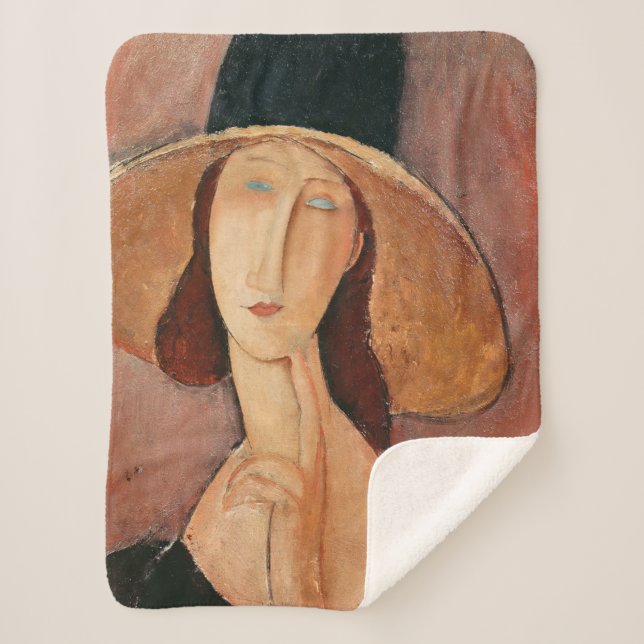 Portrait von Jeanne Hebuterne in einem großen Hut Sherpadecke (Vorderseite)