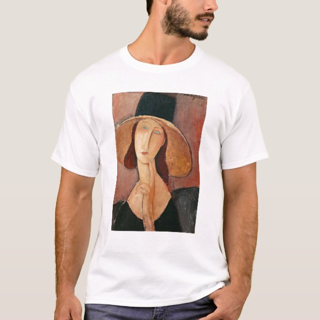 Portrait von Jeanne Hebuterne in einem großen Hut T-Shirt (Vorderseite)