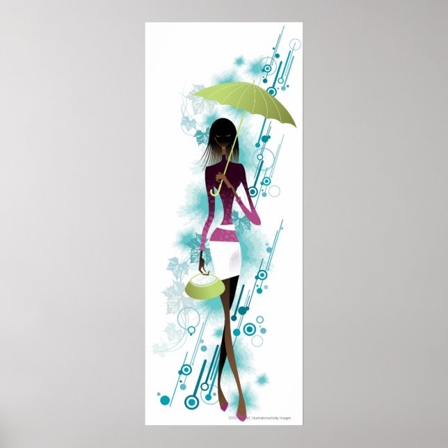 Portrait von jungen Frauen mit Handtasche und Rege Poster (Vorne)