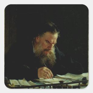 Portrait von Lev Tolstoy Quadratischer Aufkleber