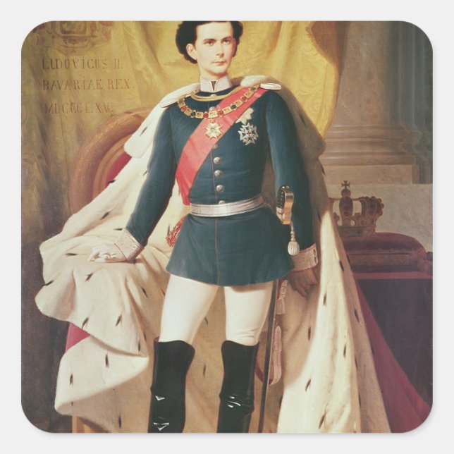 Portrait von Ludwig II von Bayern in Uniform Quadratischer Aufkleber (Vorderseite)