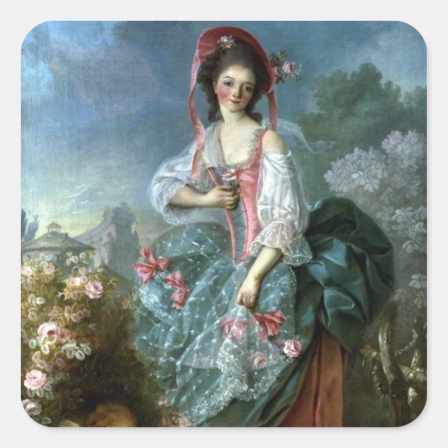 Portrait von Mademoiselle Guimard als Terpsichore, Quadratischer Aufkleber (Vorderseite)