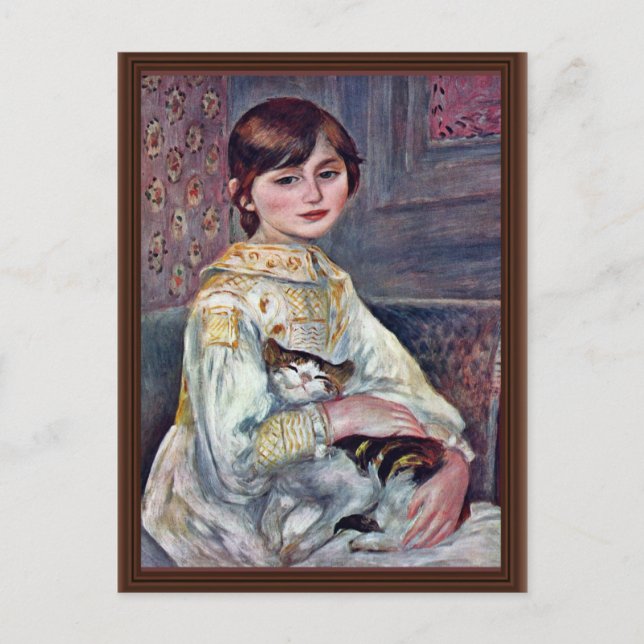 Portrait von Mademoiselle Julie Manet mit Katze Postkarte (Vorderseite)