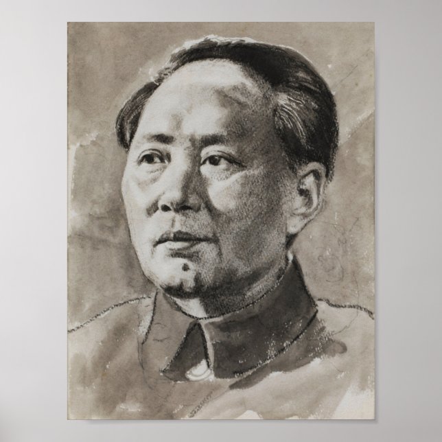 Portrait von Mao Zedong von Xu Beihong Poster (Vorne)