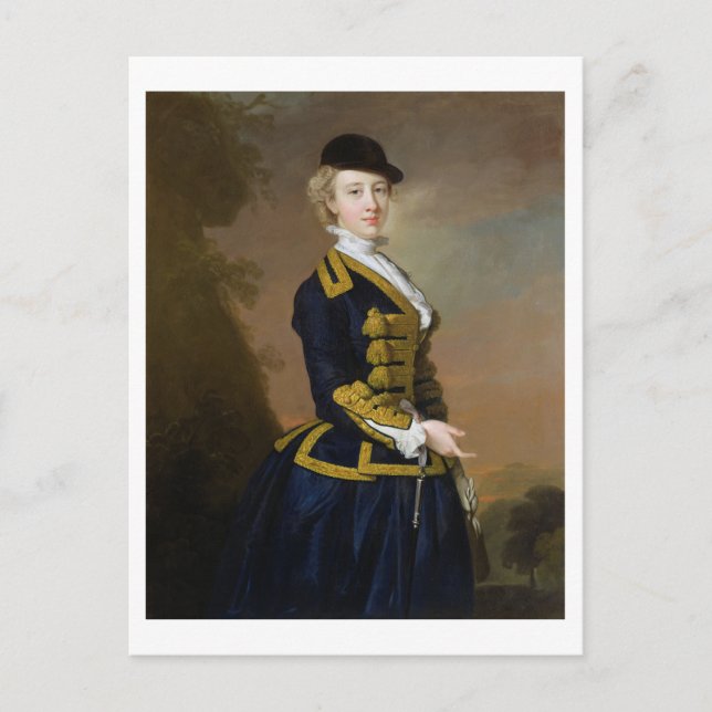 Portrait von Nancy Fortesque mit einem dunkelblaue Postkarte (Vorderseite)