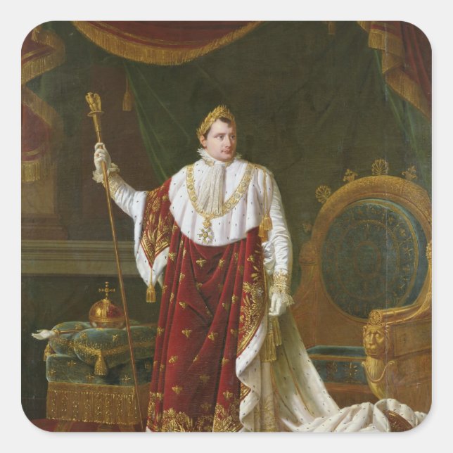 Portrait von Napoleon in seinen Koronationsroben Quadratischer Aufkleber (Vorderseite)