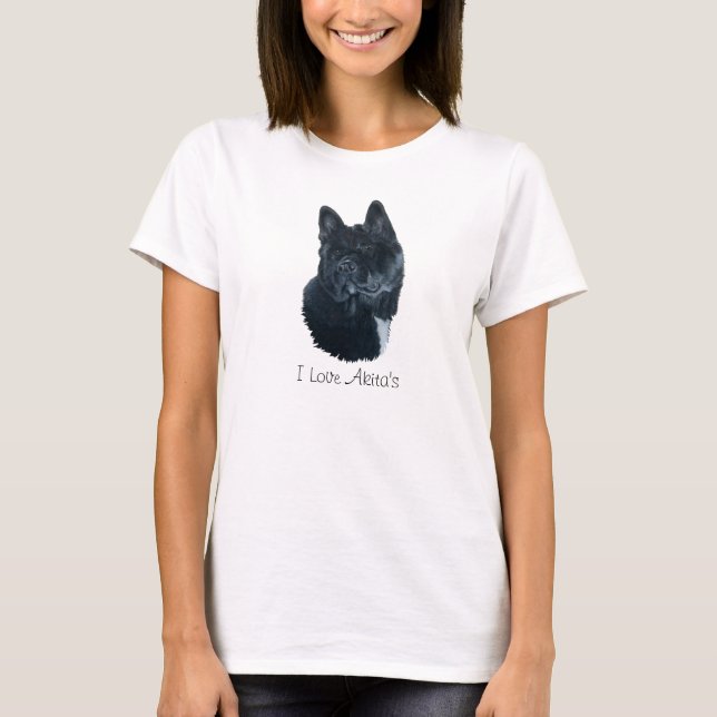 Portrait von niedlichem schwarzen Akita Großhund T-Shirt (Vorderseite)