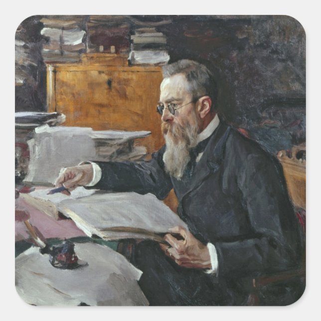 Portrait von Nikolai Andrejewitsch Rimsky-Korsakov Quadratischer Aufkleber (Vorderseite)