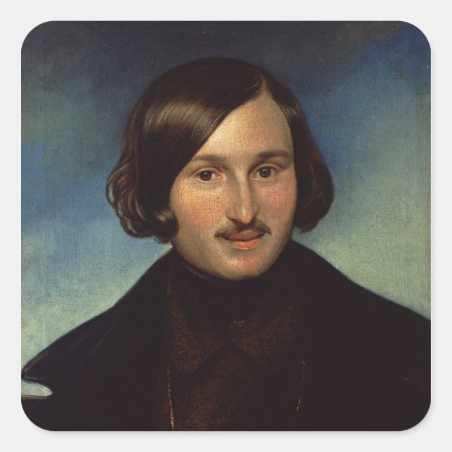 Portrait von Nikolay Gogol, 1841 Quadratischer Aufkleber (Vorderseite)