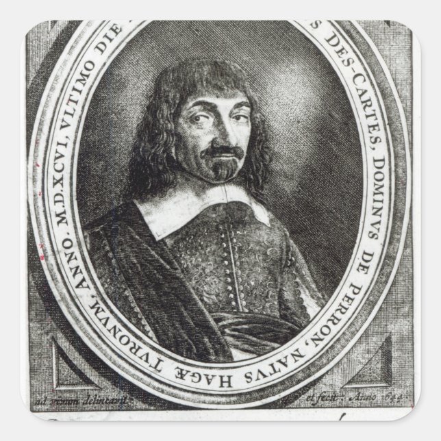 Portrait von Rene Descartes, 1644 Quadratischer Aufkleber (Vorderseite)