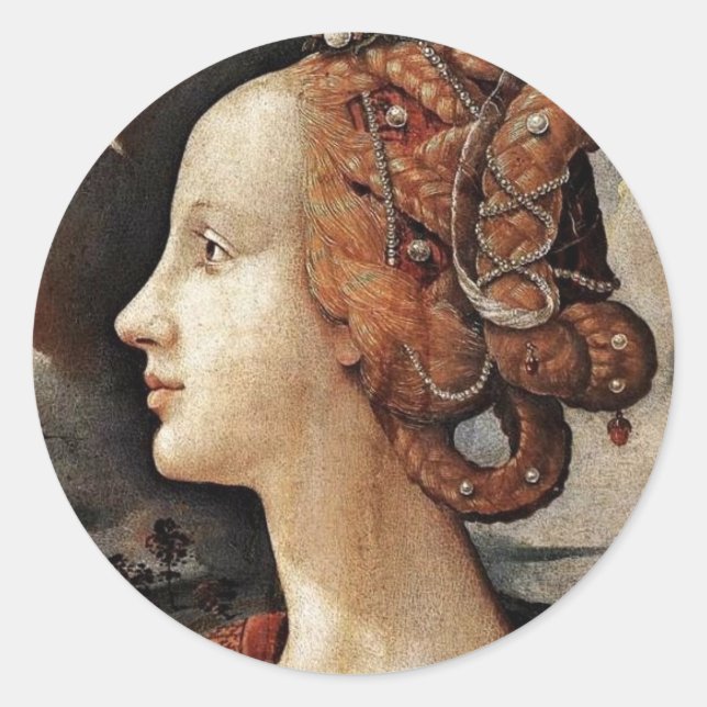 Portrait von Simonetta Vespucci von Piero di Cosim Runder Aufkleber (Vorderseite)