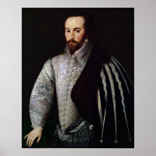 Portrait von Sir Walter Raleigh 1588 Poster (Vorne)