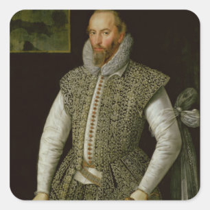 Portrait von Sir Walter Raleigh, 1598 Quadratischer Aufkleber