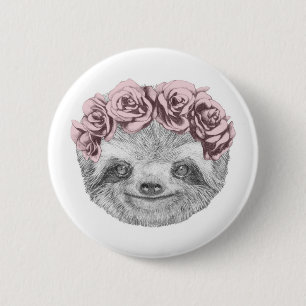 Portrait von Sloth Blumenkopf Button