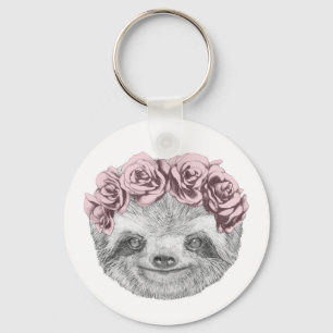 Portrait von Sloth Blumenkopf Schlüsselanhänger