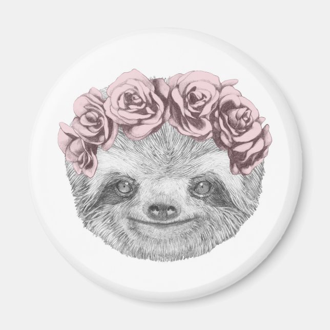 Portrait von Sloth | Blumenkopfkranz Magnet (Vorne)