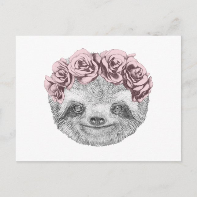 Portrait von Sloth | Blumenkopfkranz Postkarte (Vorderseite)