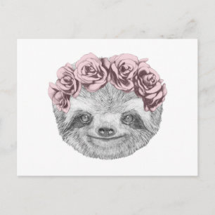Portrait von Sloth Blumenkopfkranz Postkarte