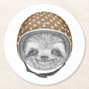 Portrait von Sloth  Motorradhelm Runder Pappuntersetzer