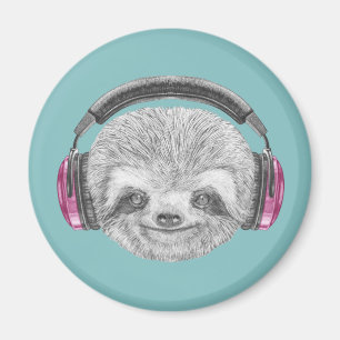 Portrait von Sloth Tragen von Kopfhörern Magnet