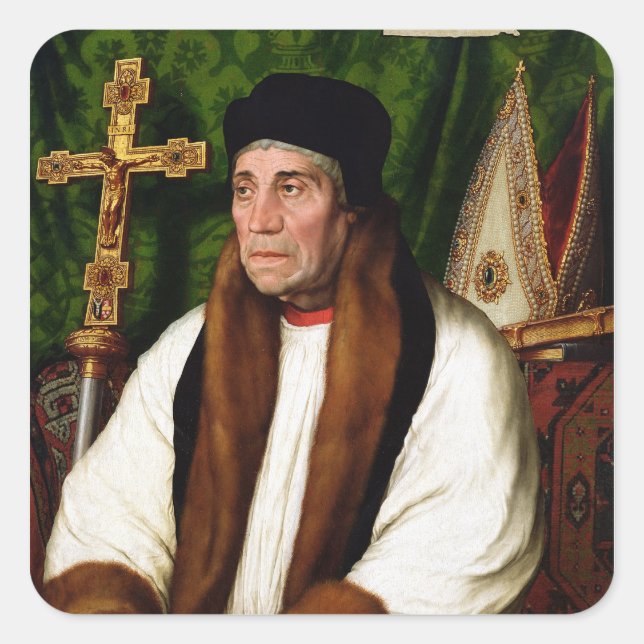 Portrait von William Warham Quadratischer Aufkleber (Vorderseite)