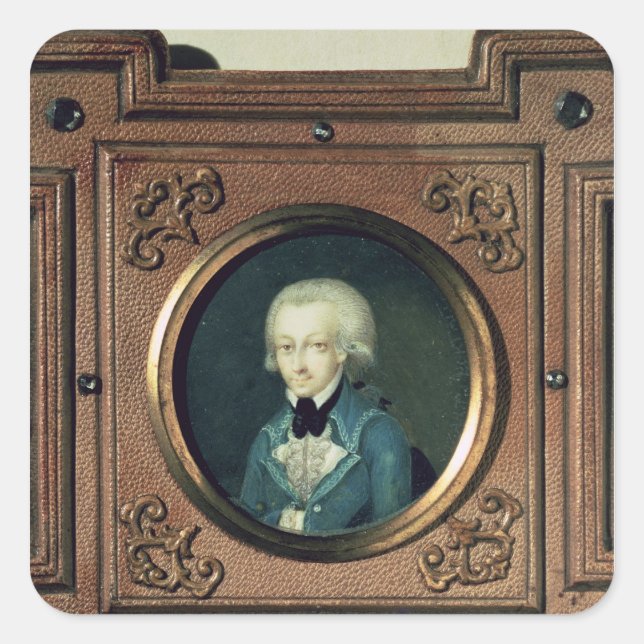 Portrait von Wolfgang Amadeus Mozart , 1773 Quadratischer Aufkleber (Vorderseite)