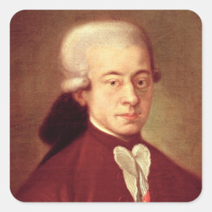 Portrait von Wolfgang Amadeus Mozart nach 1770 Quadratischer Aufkleber