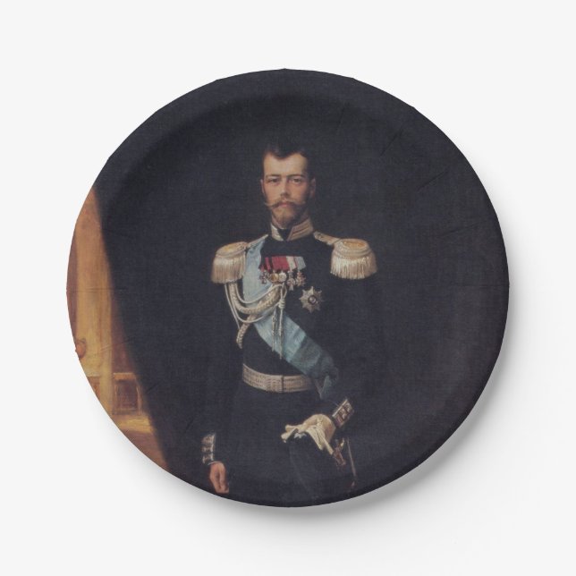 Portrait von Zar Nicholas II (von Albert Edelfelt) Pappteller (Vorderseite)