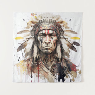 Portrait Warrior-Malerei eines Amerikanischen Urei Wandteppich