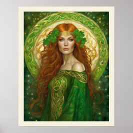 Portrait Woman Kleeblatt Green Gold keltischen Kno Poster