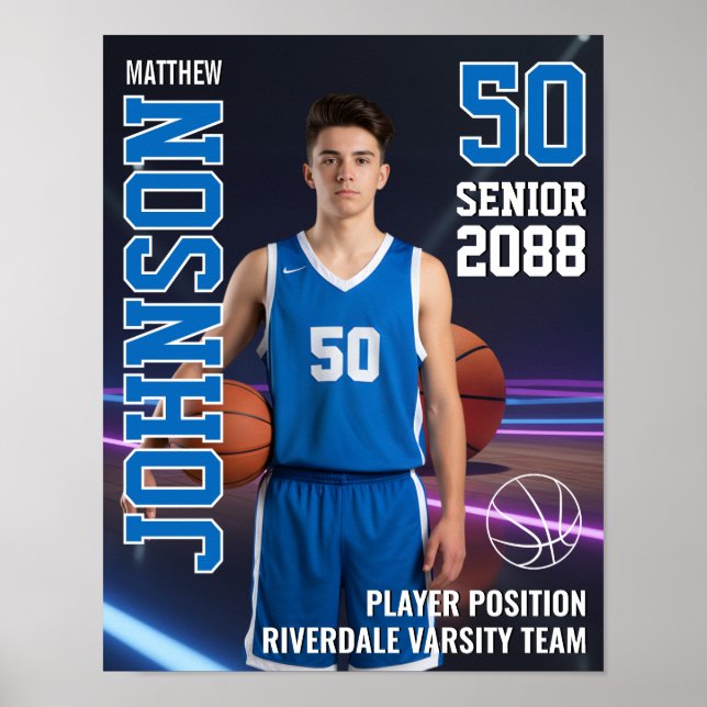 Portraitfoto des MVP-Spielers im Senior-Basketball Poster (Vorne)