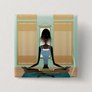 Porträt der jungen Frau Yoga tuend Button