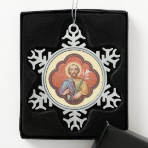 Porträt des Heiligen Joseph in einem Oktofoil (TF Schneeflocken Zinn-Ornament