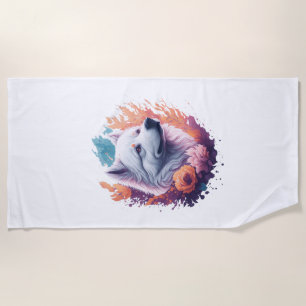 Porträt des Hundes - Samoyed Blumen Spritzer Strandtuch
