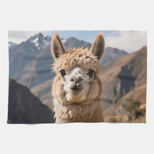Porträt des neugierigen Lamas am Berg Geschirrtuch