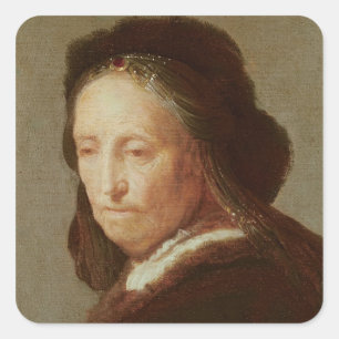 Porträt einer alten Frau, c.1600-1700 Quadratischer Aufkleber