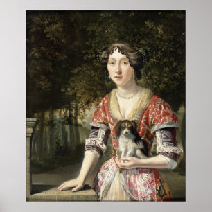 Porträt einer Dame Wearing ein rotes und weißes Poster