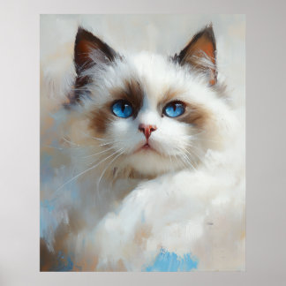 Porträt einer eleganten Ragdoll-Katze mit blauen A Poster