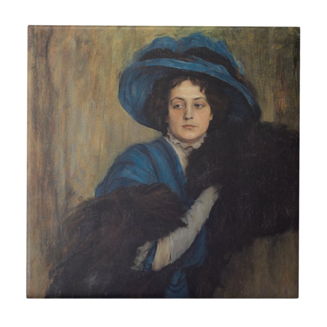 Porträt einer Frau in Blau (Raimundo de Madrazo) Fliese (Vorderseite)