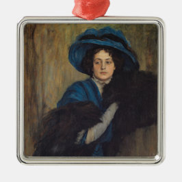 Porträt einer Frau in Blau (Raimundo de Madrazo) Ornament Aus Metall