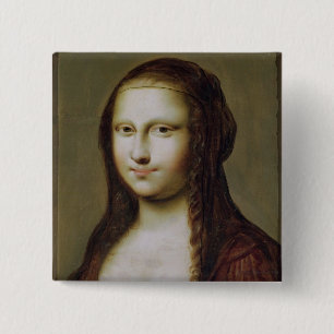 Porträt einer Frau inspiriert von der Mona Lisa Button