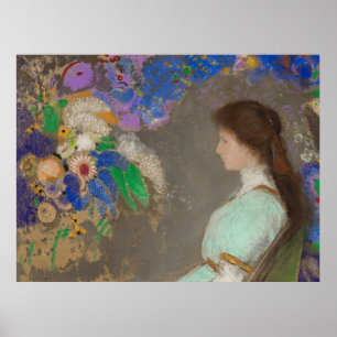 Porträt einer Frau mit Blumen von Odilon Redon Poster