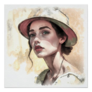 Porträt einer Frau mit dem Hut. Poster